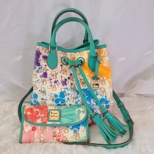 Dooney & Bourke 1975 Signature Paint Splatter Drawstring Bag & Matching Wallet